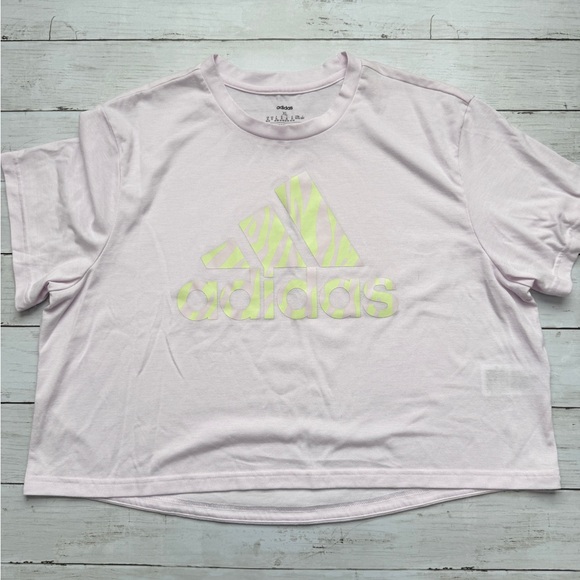 Adidas Pink Graphic Logo T-Shirt XL Oversized Athleisure Tee - Picture 1 of 7
